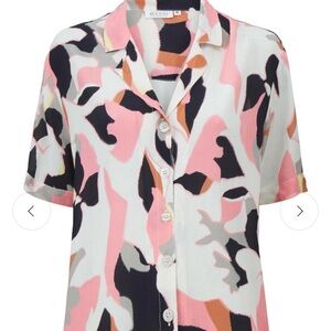Masai Copenhagen Idone S/s Pink Graphic Button Down Camper blouse Size XL